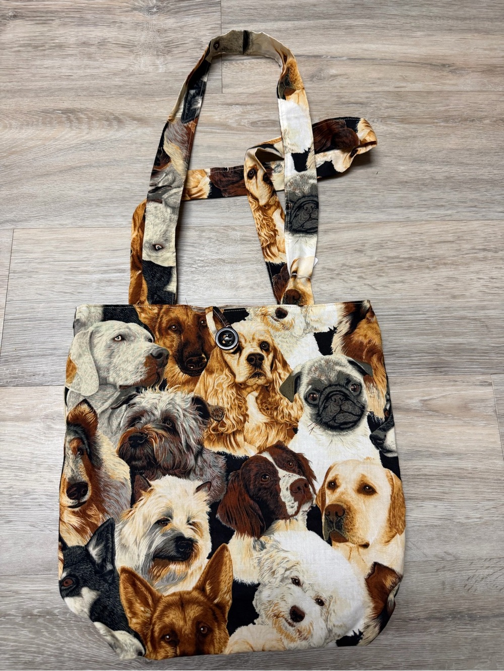 Dog Print Cotton Tote Bag in Multi-Brown - Unbranded